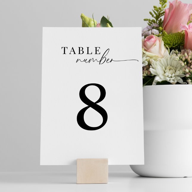 Numeração De Mesa Casamento de Script Branco e Preto Clássico Elegan (Criador carregado)