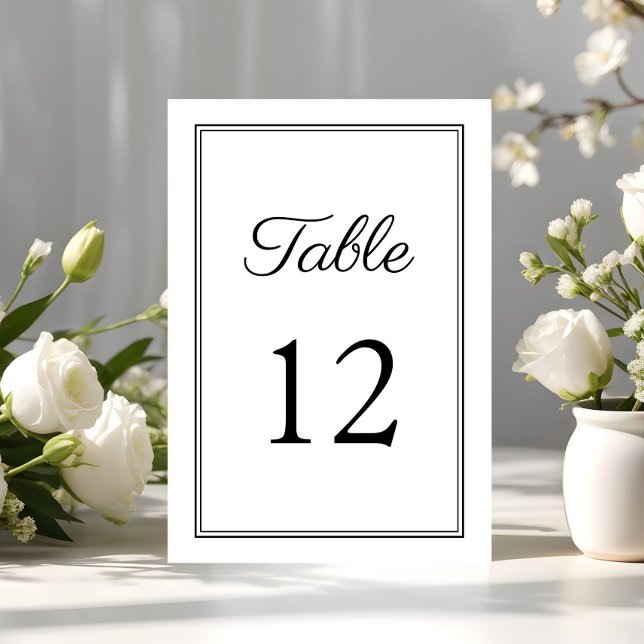 Numeração De Mesa Casamento De Script Branco E Preto Moderno (Modern Black And White Script Wedding Table Number)