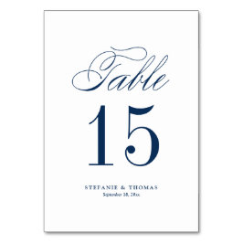Numeração De Mesa Casamento de Script Clássico Elegante Azul-marinho