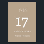 Numeração De Mesa Casamento de Script de Taupe Minimalista Personali<br><div class="desc">Placa de Número de Tabela Personalizada de Script de Taupe Elegante</div>