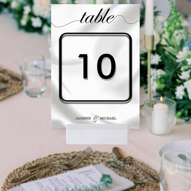 Numeração De Mesa Casamento de Script Elegante Branco Negro Simples  (Criador carregado)
