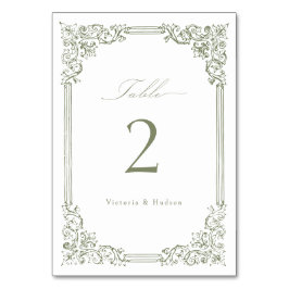 Numeração De Mesa Casamento de Script Elegante de Frame Verde Sage