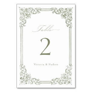 Numeração De Mesa Casamento de Script Elegante de Frame Verde Sage
