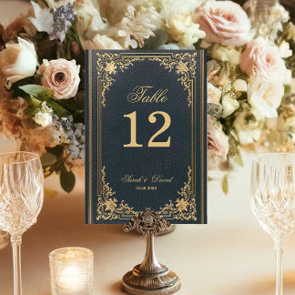 Numeração De Mesa Casamento de Script Elegante Dourado Azul