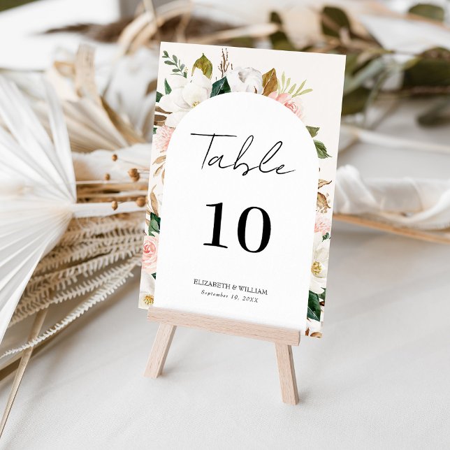 Numeração De Mesa Casamento de Script Floral Blush e Magnolia Whimsi (Criador carregado)