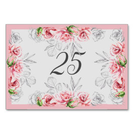 Numeração De Mesa Casamento de Script Floral de Cinza Rosa Elegante