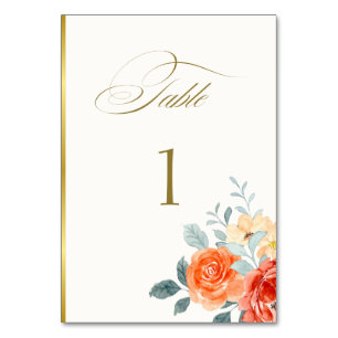 Numeração De Mesa Casamento de Script Floral Dourado Elegante