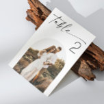 Numeração De Mesa Casamento de Script Minimalista | Foto em arco ele<br><div class="desc">Adicione um toque pessoal e elegante à sua recepção de casamento com esta moderna placa de números de mesas preto e branco minimalista. Apresentando uma fonte de script de na moda e a opção de incluir uma foto de arco, este número de tabela é perfeito para casamentos de temas contemporâneos,...</div>