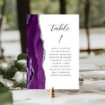 Numeração De Mesa Casamento de Script Moderno de Prata Roxo Agate<br><div class="desc">A borda esquerda desta elegante e moderna placa de número da mesa de casamento apresenta uma cor d'água roxa, borda agitada com falso brilho prateado. A palavra "mesa" aparece no script de escrita manual de cinzas de carvão em um fundo branco. Adicione os nomes dos seus convidados que estão atribuídos...</div>