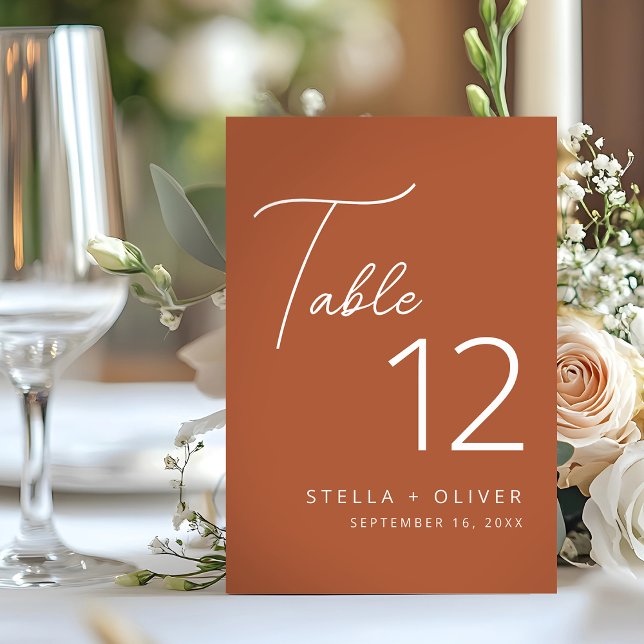 Numeração De Mesa Casamento de Script Rustic Terracotta Moderno Eleg (Modern Elegant Rustic Terracotta Script Wedding Table Number)