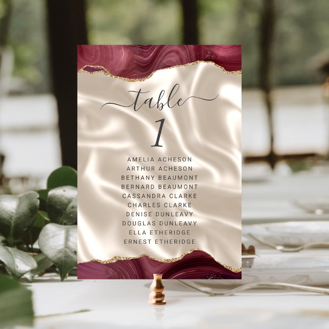 Numeração De Mesa Casamento de Seda Marfim Ágata Dourada Borgonha (Criador carregado)