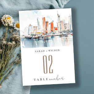 Numeração De Mesa Casamento de Skyline Watercolor em Miami Florida