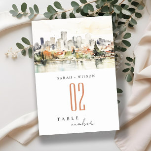 Numeração De Mesa Casamento de Skyline Watercolor em Portland Oregon
