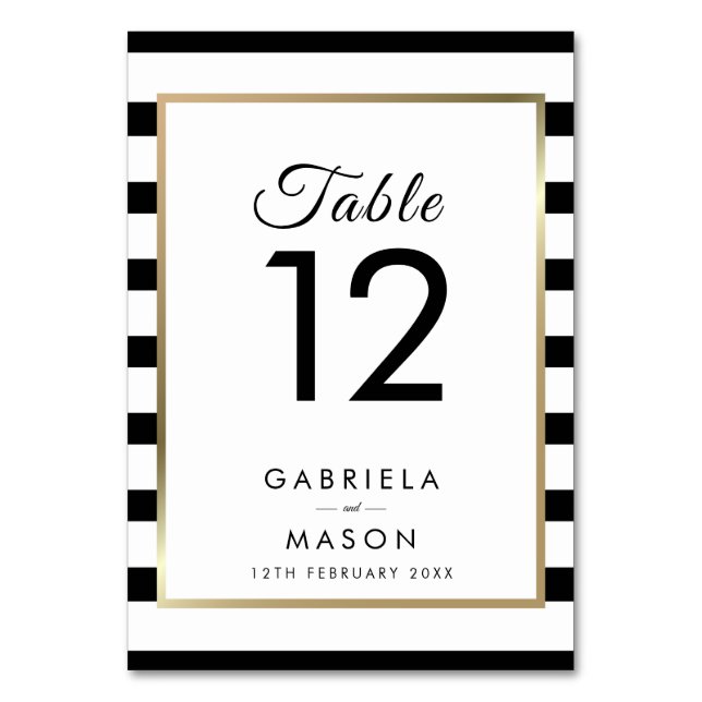 Numeração De Mesa Casamento de Stripe Clássico | Faux Gold Foil (Frente)