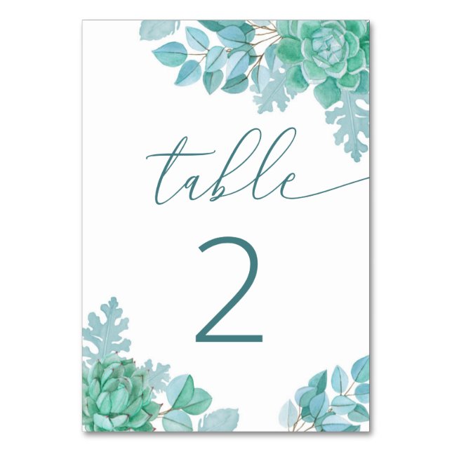 Numeração De Mesa Casamento de Suculentas Azul Turquesa | Botânica A (Frente)