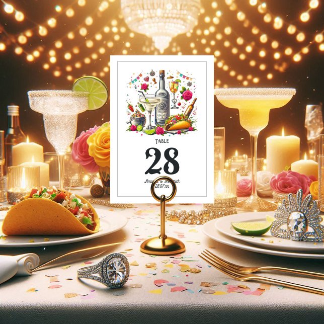 Numeração De Mesa Casamento de Tacos Livremente e Divertidos e Tequi (Lively and Fun Tacos and Tequila Fiesta Wedding Table Number Card)