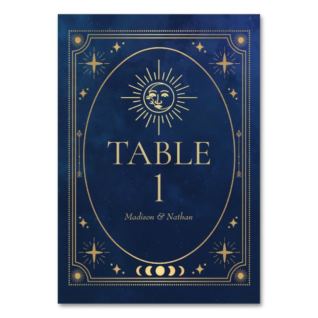 Numeração De Mesa Casamento de Tarot Gótico Celestial Azul (Frente)
