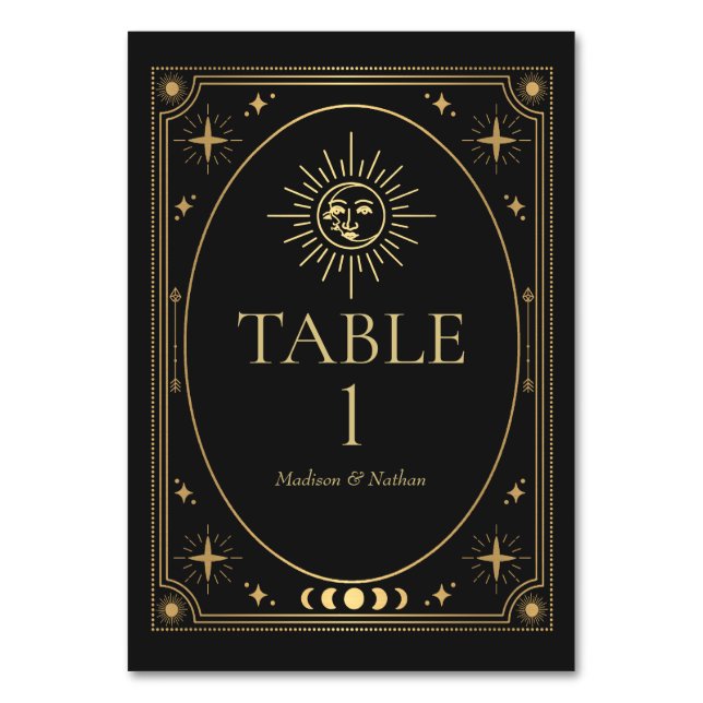 Numeração De Mesa Casamento de Tarot Gótico Negra Celestial (Frente)