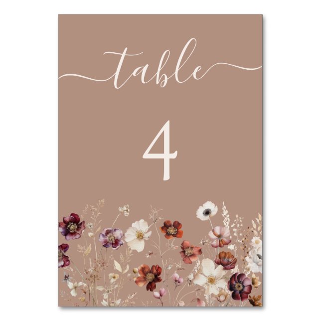 Numeração De Mesa Casamento de Taupe Boho Fall Wildflower (Frente)
