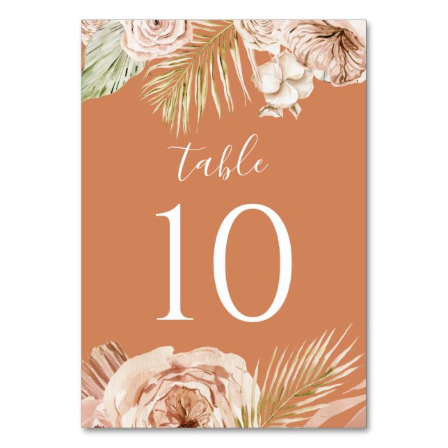 Numeração De Mesa Casamento de terracota floral Boho, Palmeira e Pam (Verso)