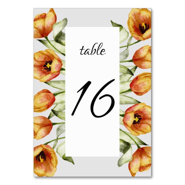 Numeração De Mesa Casamento de tulipas de primavera de Aquarela (Frente)