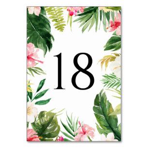 Numeração De Mesa Casamento de Verão com Moldura Tropical Watercolo