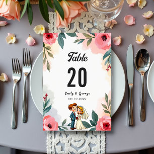 Numeração De Mesa Casamento de Verão de Casal Floral Elegante Waterc
