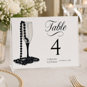 Numeração De Mesa Casamento de Vidro de Champanhe de Pérolas Pretas