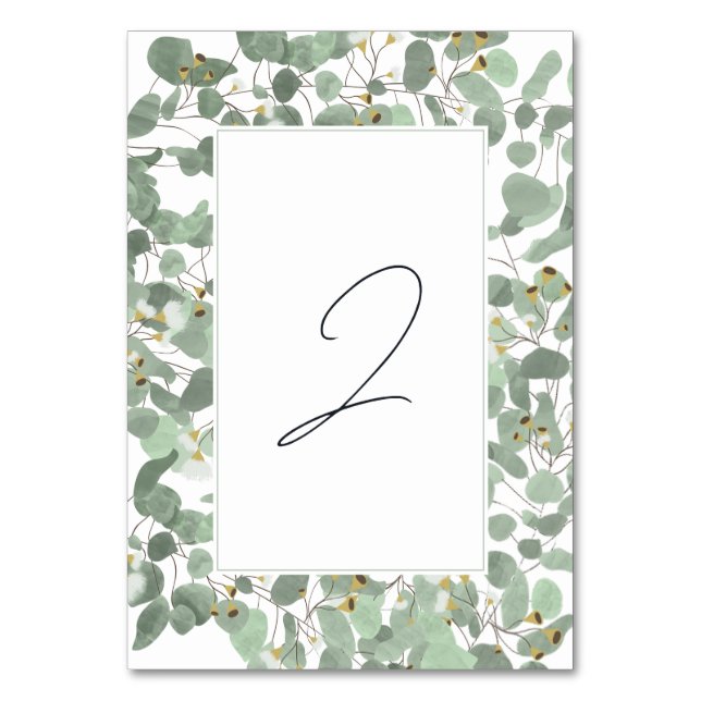 Numeração De Mesa Casamento de Watercolor Eucalyptus Greenery Blosso (Frente)