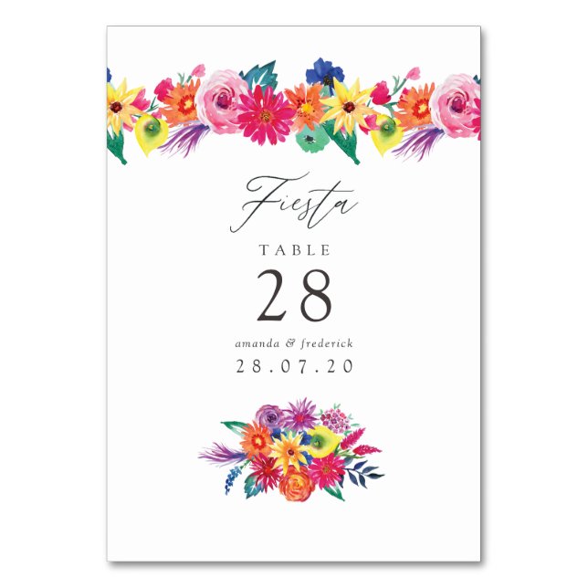 Numeração De Mesa Casamento de Watercolor Floral Fiesta (Frente)