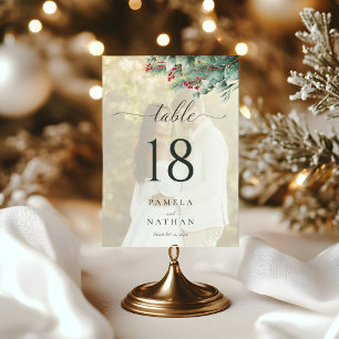 Numeração De Mesa Casamento de Winter Berries & Pine Watercolor Gree