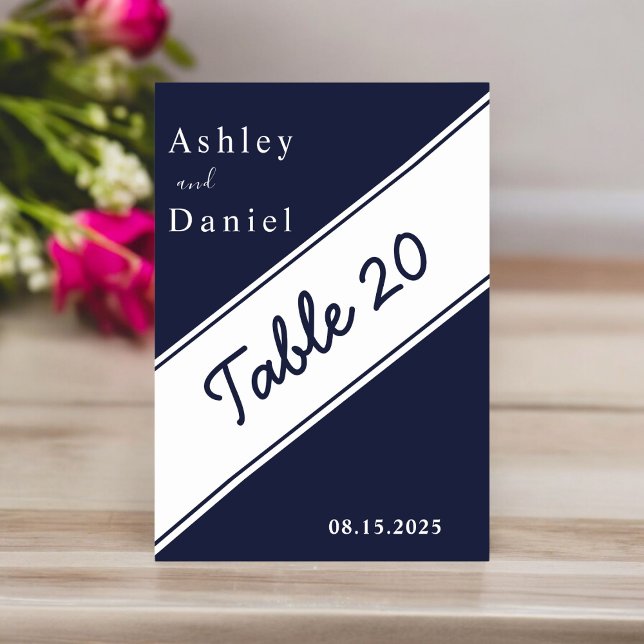 Numeração De Mesa Casamento Delicado Branco Azul-Marinho Elegante (Criador carregado)
