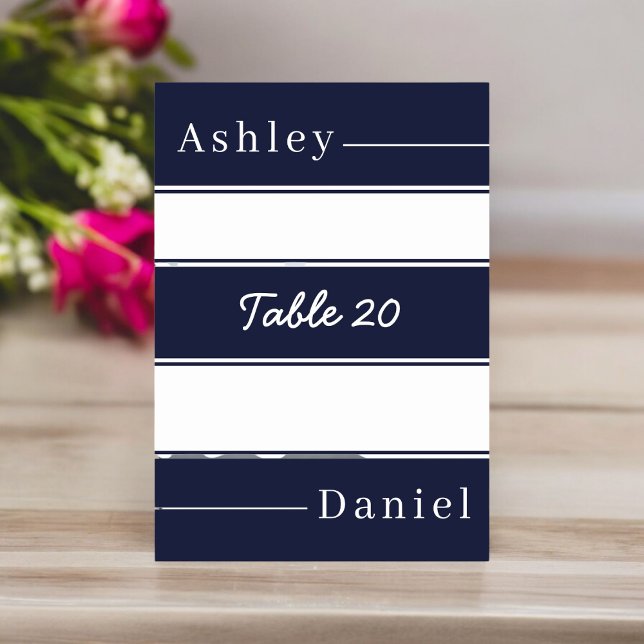 Numeração De Mesa Casamento Delicado de Stripes Brancas Azul-Marinho (Criador carregado)