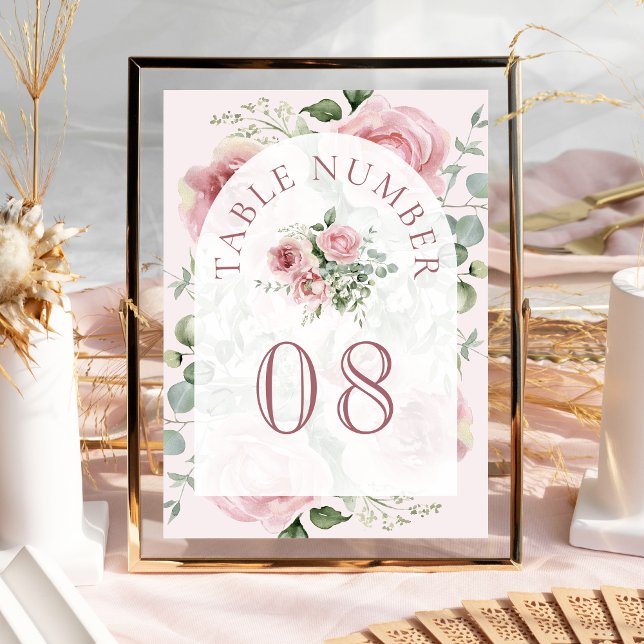 Numeração De Mesa Casamento do Arco Eucalyptus Floral-Rosa-Blush (Criador carregado)