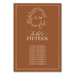 Numeração De Mesa Casamento do Modern Terracotta Leafy Crest Monogra
