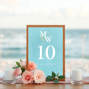 Numeração De Mesa Casamento do Monograma de Vidro do Mar Elegante