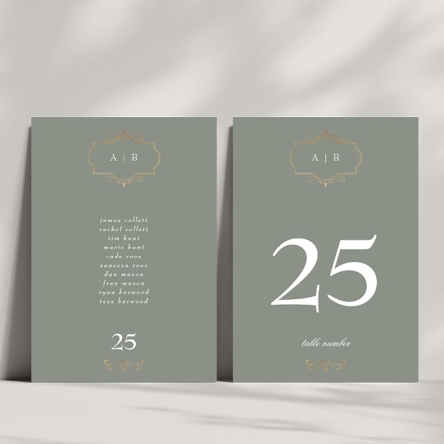 Numeração De Mesa casamento do monograma do monograma do ouro verde  (Criador carregado)