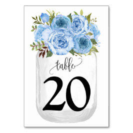 Numeração De Mesa Casamento do País Mason Jar Flores Azuis
