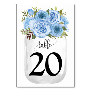 Numeração De Mesa Casamento do País Mason Jar Flores Azuis