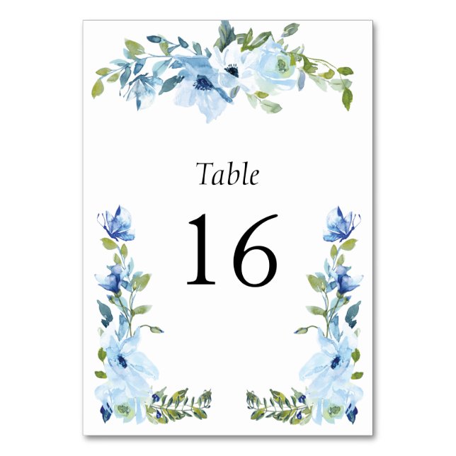 Numeração De Mesa casamento do quadro floral azul-moderno (Frente)