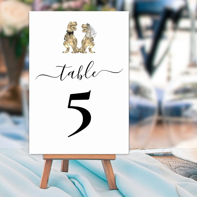 Numeração De Mesa Casamento do tema Dinossauro (T-Rex bride and groom dinosaur wedding custom table number sign )