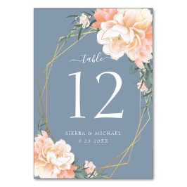 Numeração De Mesa Casamento Dourado Azul Pêssego Pessegueiro Floral 