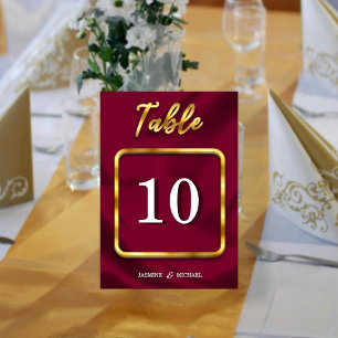 Numeração De Mesa Casamento Dourado Boho Chic, Vermelho e Borgonha E