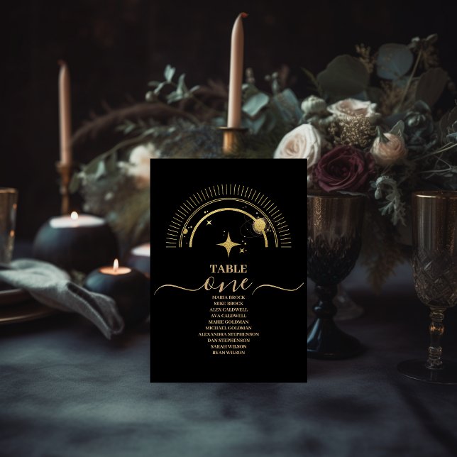 Numeração De Mesa Casamento Dourado Celestial Místico Negro (Criador carregado)