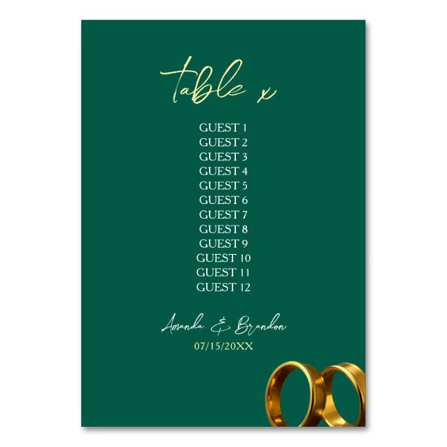 Numeração De Mesa Casamento Dourado Chic Emerald Green (Frente)