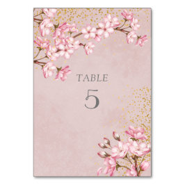 Numeração De Mesa Casamento Dourado com brilho de cereja rosa