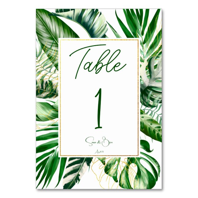 Numeração De Mesa Casamento Dourado com Folha de Palma Tropical Mode (Frente)