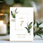 Numeração De Mesa Casamento Dourado com Folhagem de Aquarela Tropica<br><div class="desc">Este cartão de número da tabela de casamento apresenta folhagem tropical verde-aquarela,  folhas de palmeiras,  folhas de bananeiras com uma estrutura retangular de ouro. É perfeito para um casamento de praia ou destino. A cor de fundo pode ser alterada. >>> Veja a coleção inteira >> https://www.zazzle.com/collections/tropical_foliage_gold_collection-119316977990783186</div>