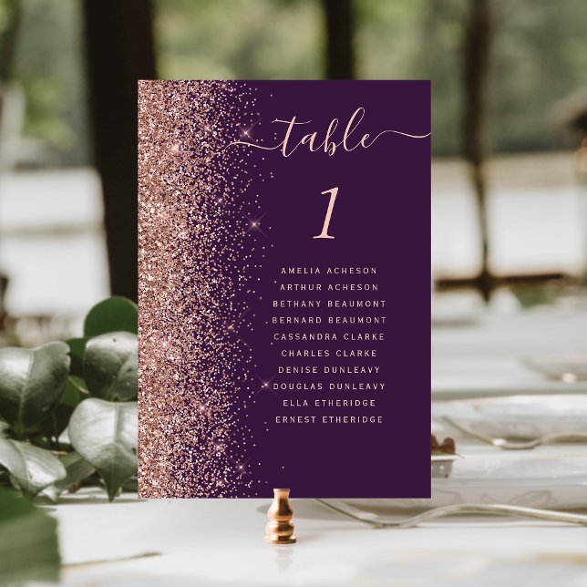 Numeração De Mesa Casamento Dourado com Rosa de Roxo Escuro (Criador carregado)