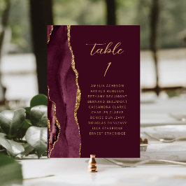 Numeração De Mesa Casamento Dourado com Script Moderno Agate Burgund